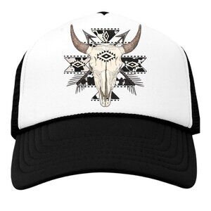Western Bull Skull Black Trucker Snapback Hat